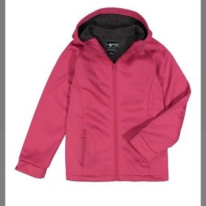 Fucsia fleece interior soft shell hooded jacket